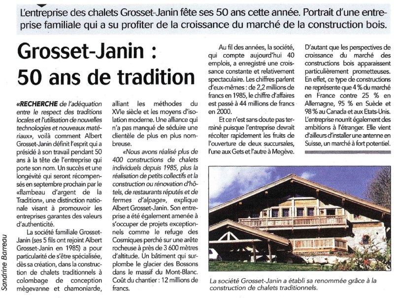 Article de presse sur l'entreprise de construction de chalets sur mesure Grosset Janin
